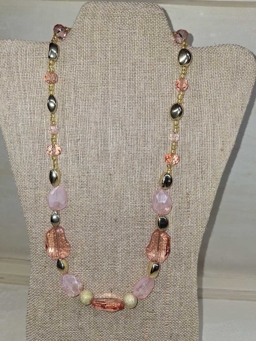 Handcrafted Elegant Pink & Gold Beaded Women's Necklace